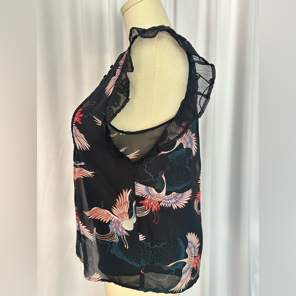 Daniel Rainn Black Crane Print Lace Detail Blouse – Size M(1217) - Picture 6 of 14